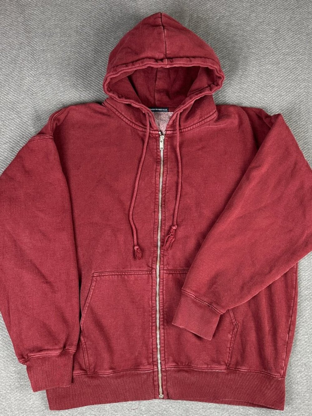 Brandy Melville Christy Hoodie Full-Zip Sweater One Size Oversize Burgundy Wine